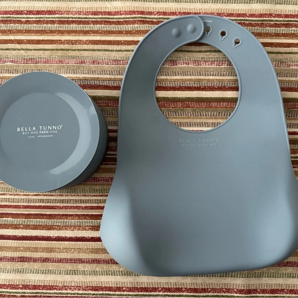 New Bella Tunno Blue Baby Boy Bib and Bowl Set - Picture 4 of 5